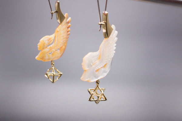 Dewi Earrings - Light Mother of Pearl Liquid Fire Mantra