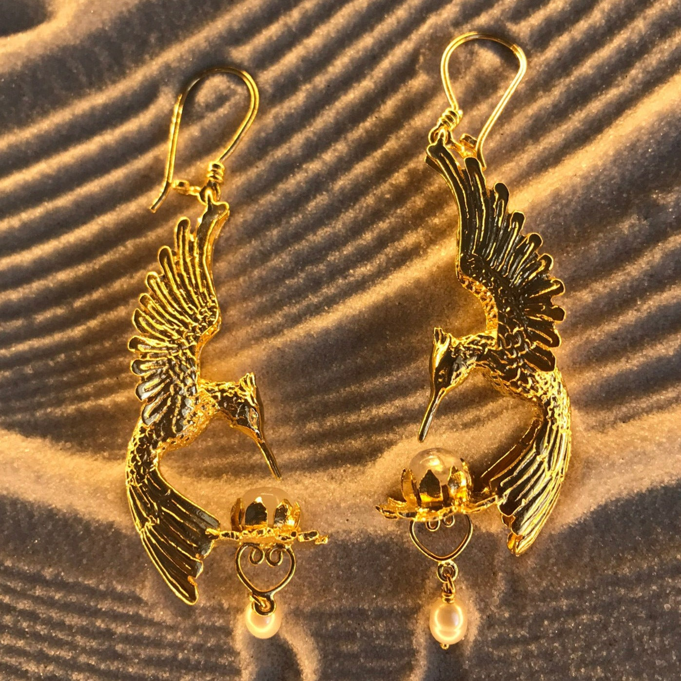 Hummingbird Lotus Earrings Liquid Fire Mantra