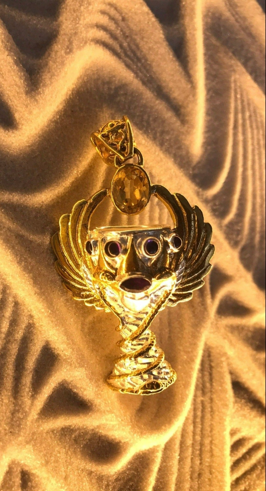 Holy Grail Pendant - Brass / Silver Plated Liquid Fire Mantra