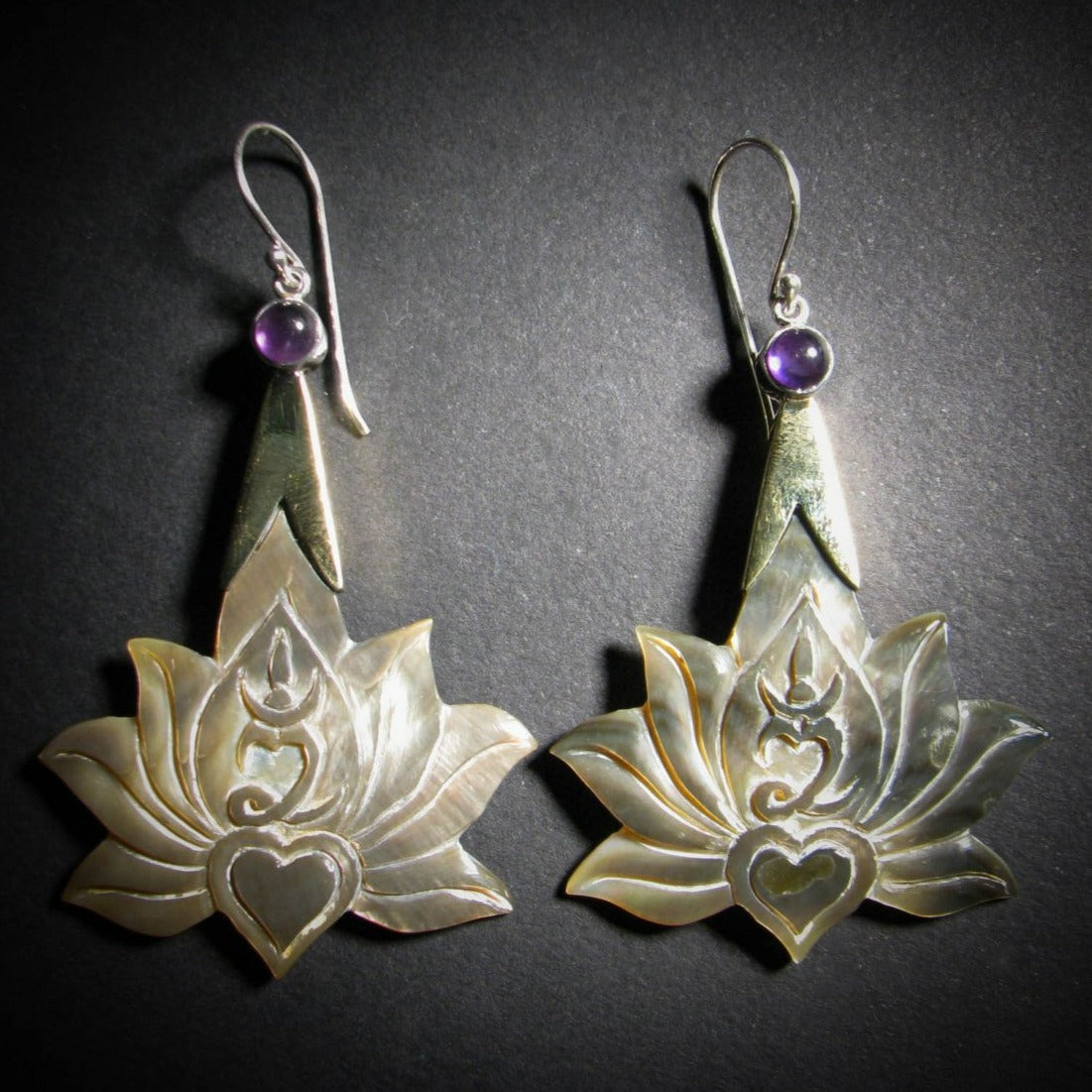 Lotus Om Drop Earrings Liquid Fire Mantra