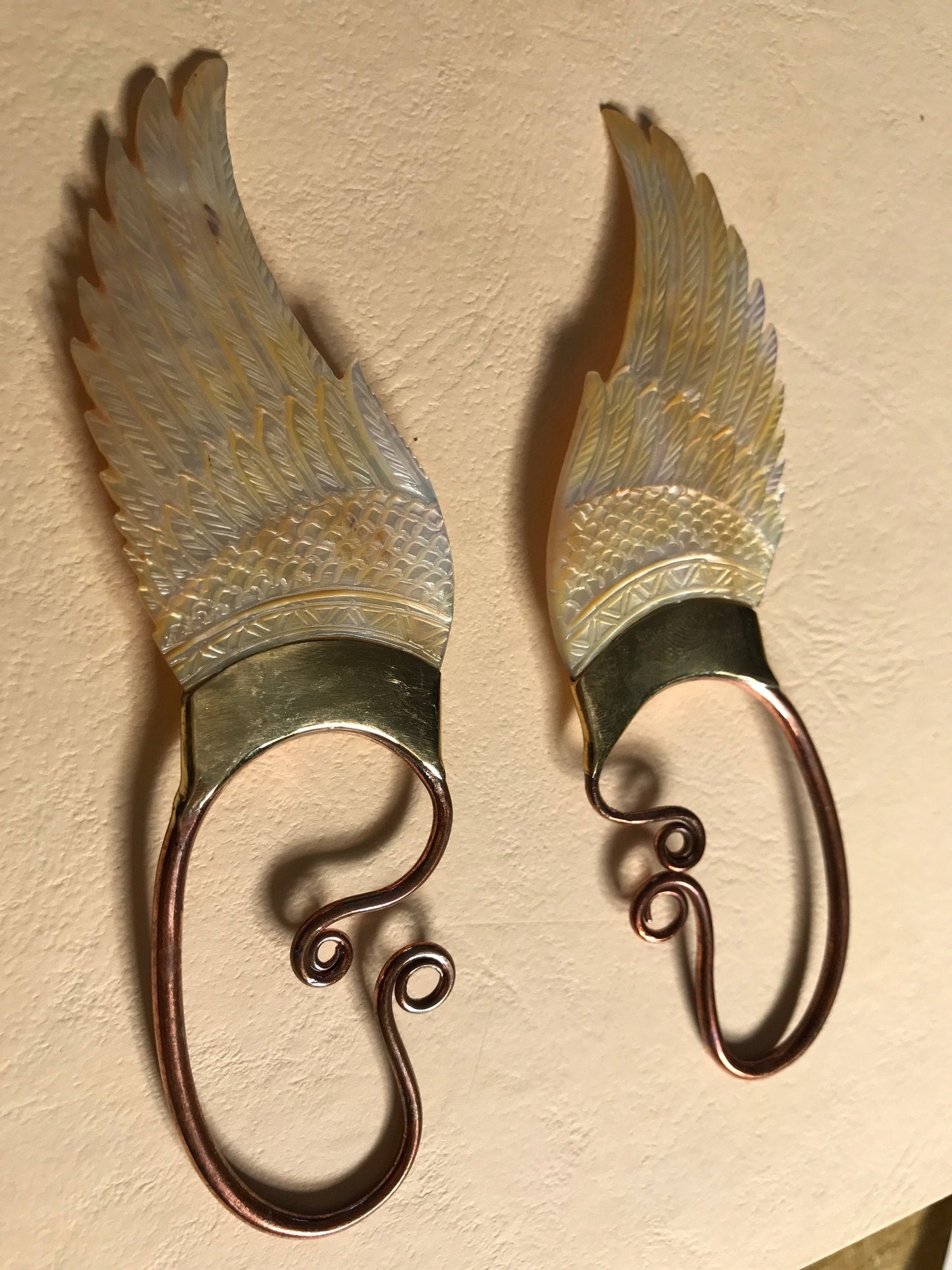 Wing Ear Cuffs - Light Mother of Pearl Liquid Fire Mantra