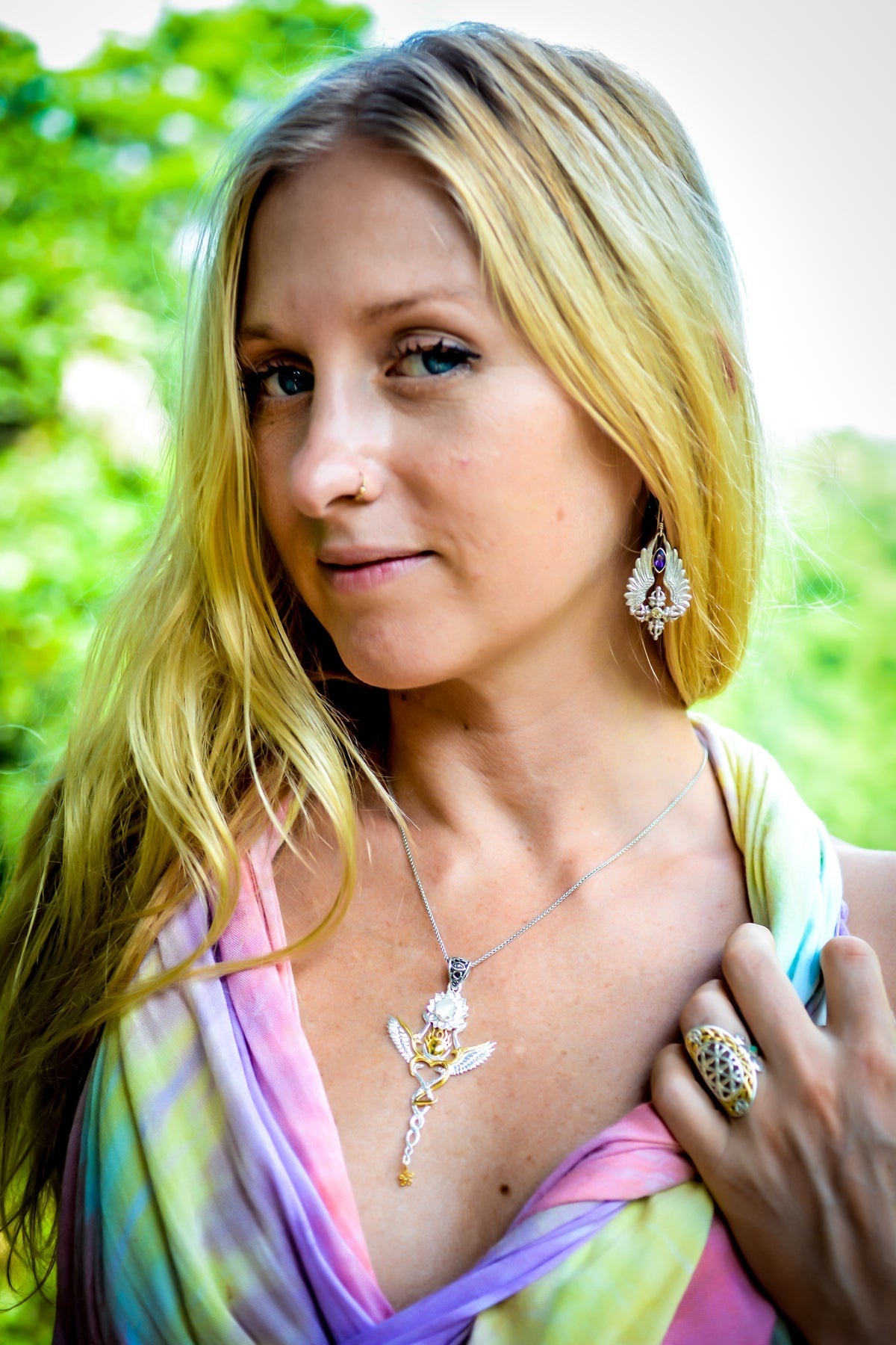 Creation Pendant - Sterling Silver / 24K Gold Vermeil - Rainbow Moonstone Liquid Fire Mantra