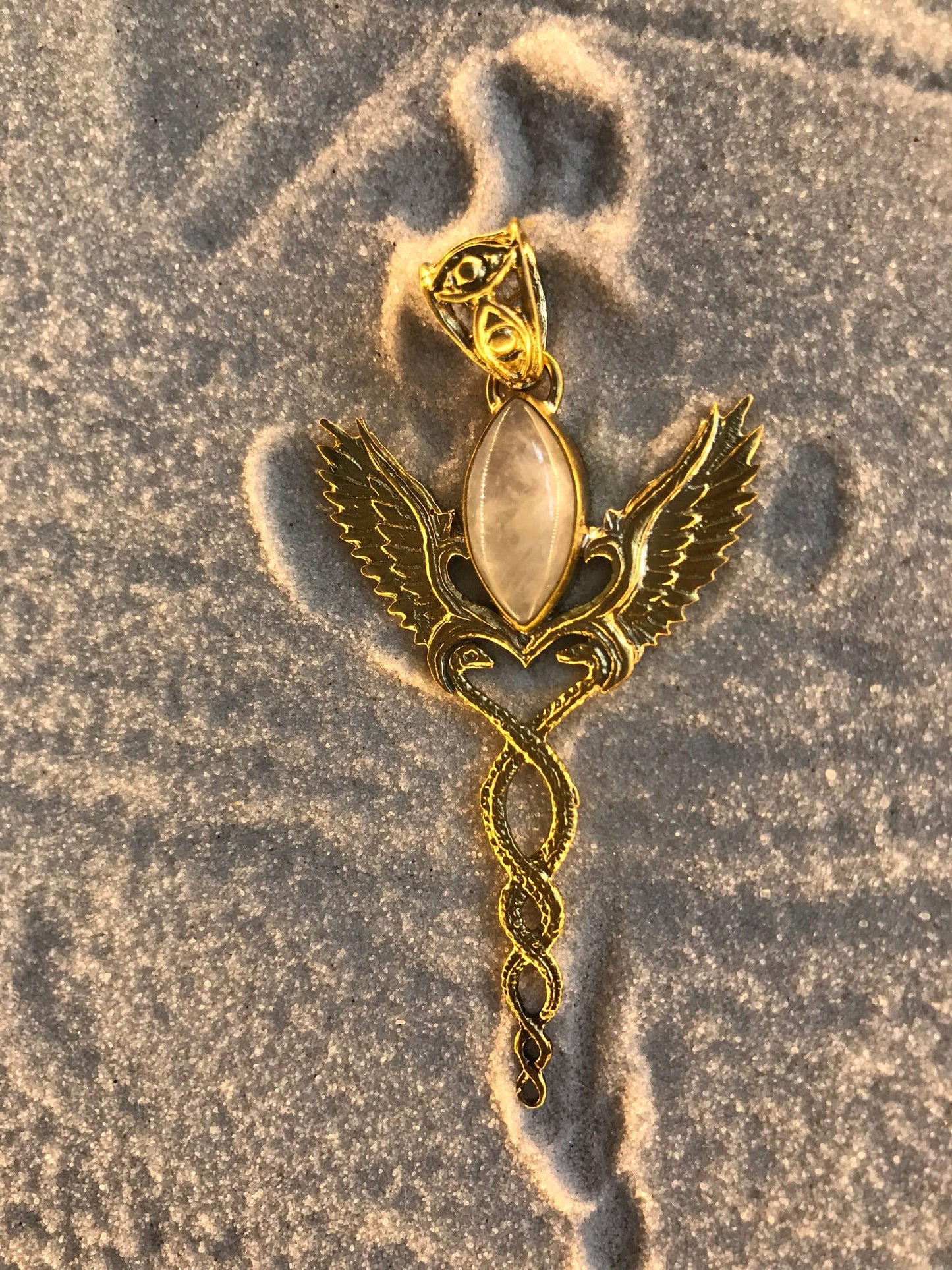 Caduceus Pendant - 24K Gold Plated Liquid Fire Mantra