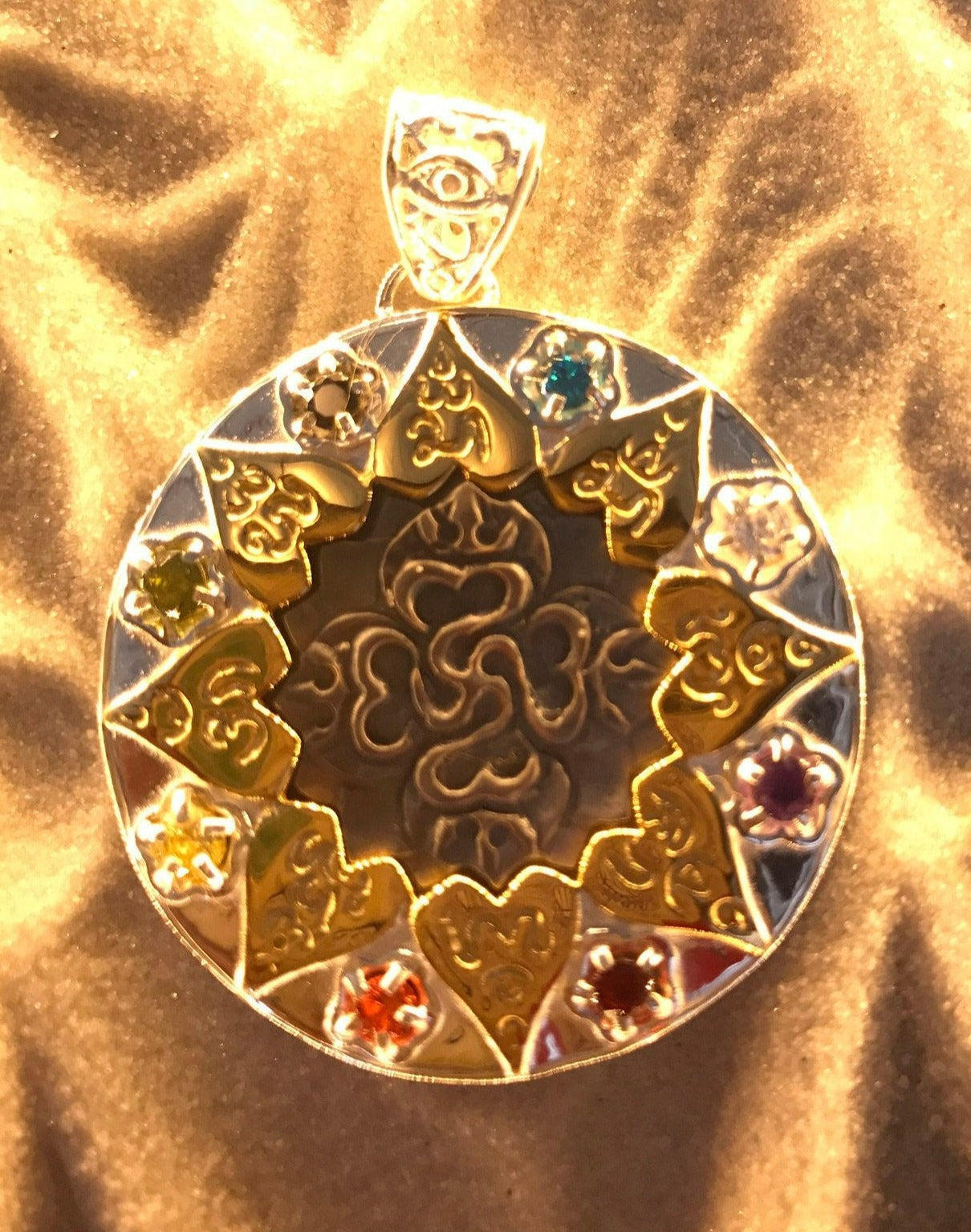 Compass of Love Pendant - Sterling Silver/24K Gold Vermeil-Dark Mother of Pearl Liquid Fire Mantra