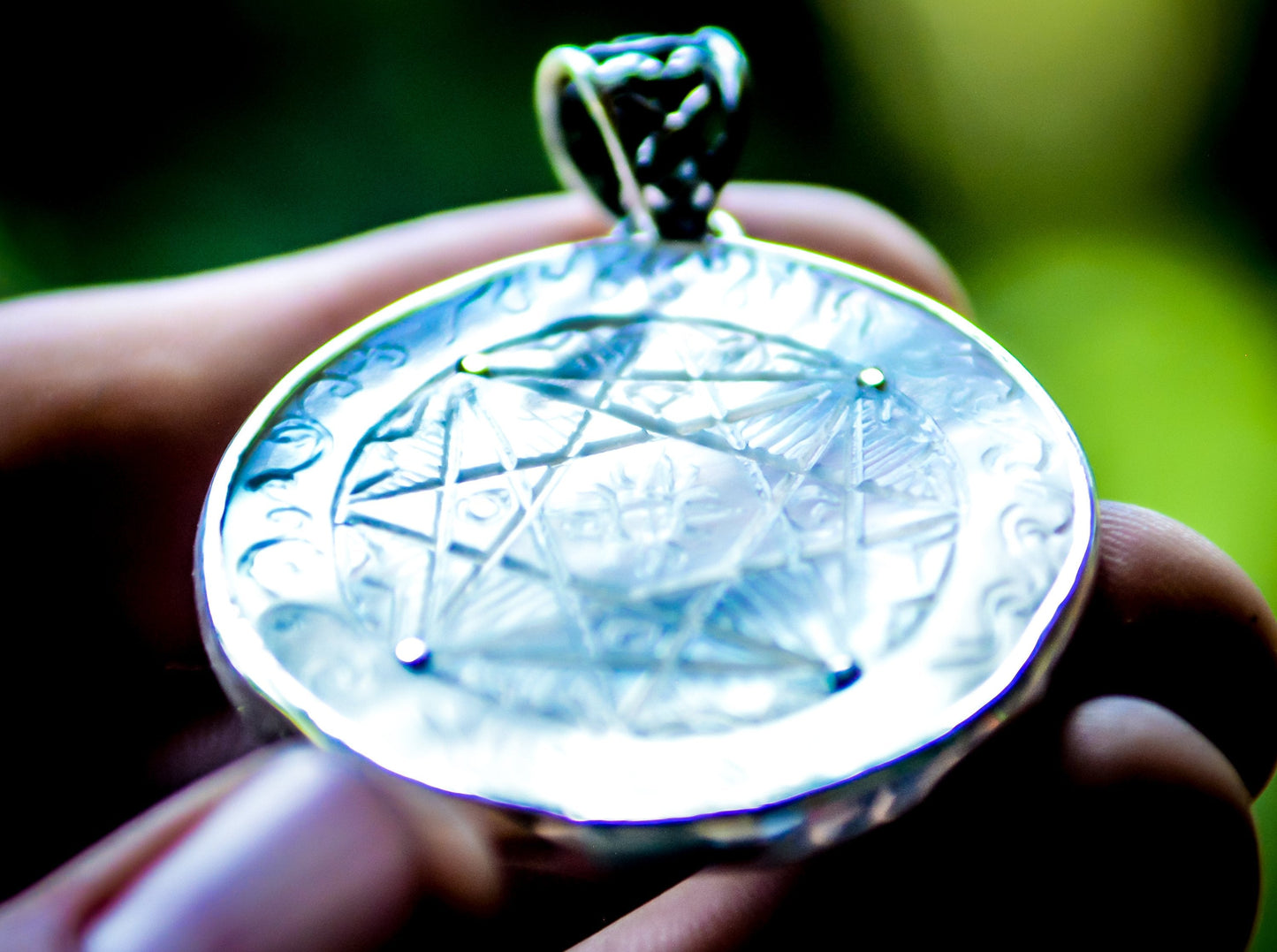 Compass of Love Pendant - Sterling Silver/24K Gold Vermeil-Dark Mother of Pearl Liquid Fire Mantra
