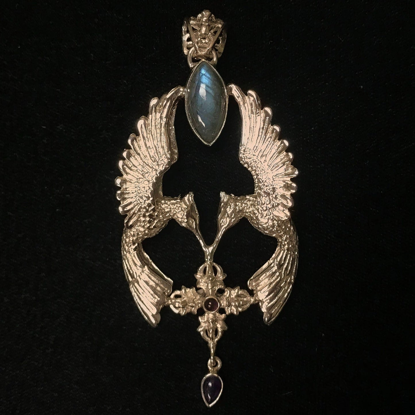 HumGaiaTri 3D Pendant - Brass - Labradorite Liquid Fire Mantra