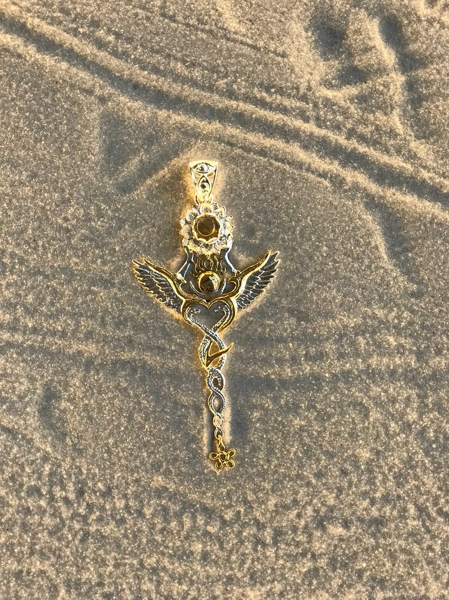 Creation Pendant - Sterling Silver / 24K Gold Vermeil - Labradorite Liquid Fire Mantra