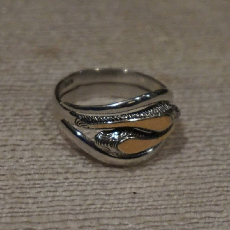 Snake Infinity Ring - Sterling Silver / 18K Gold Lay Liquid Fire Mantra