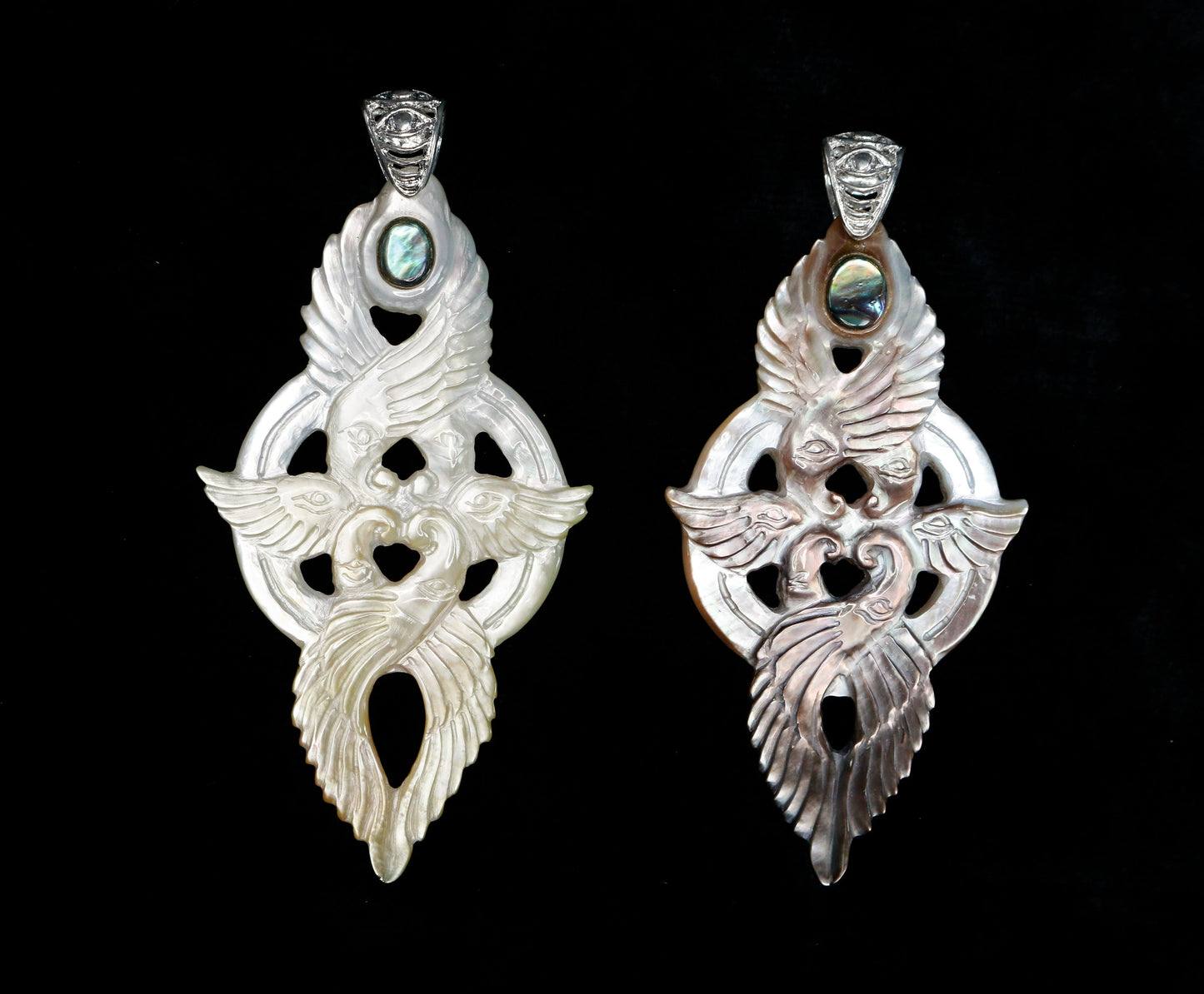 Seraphim Ganesha Pendant - Light Mother of Pearl Liquid Fire Mantra