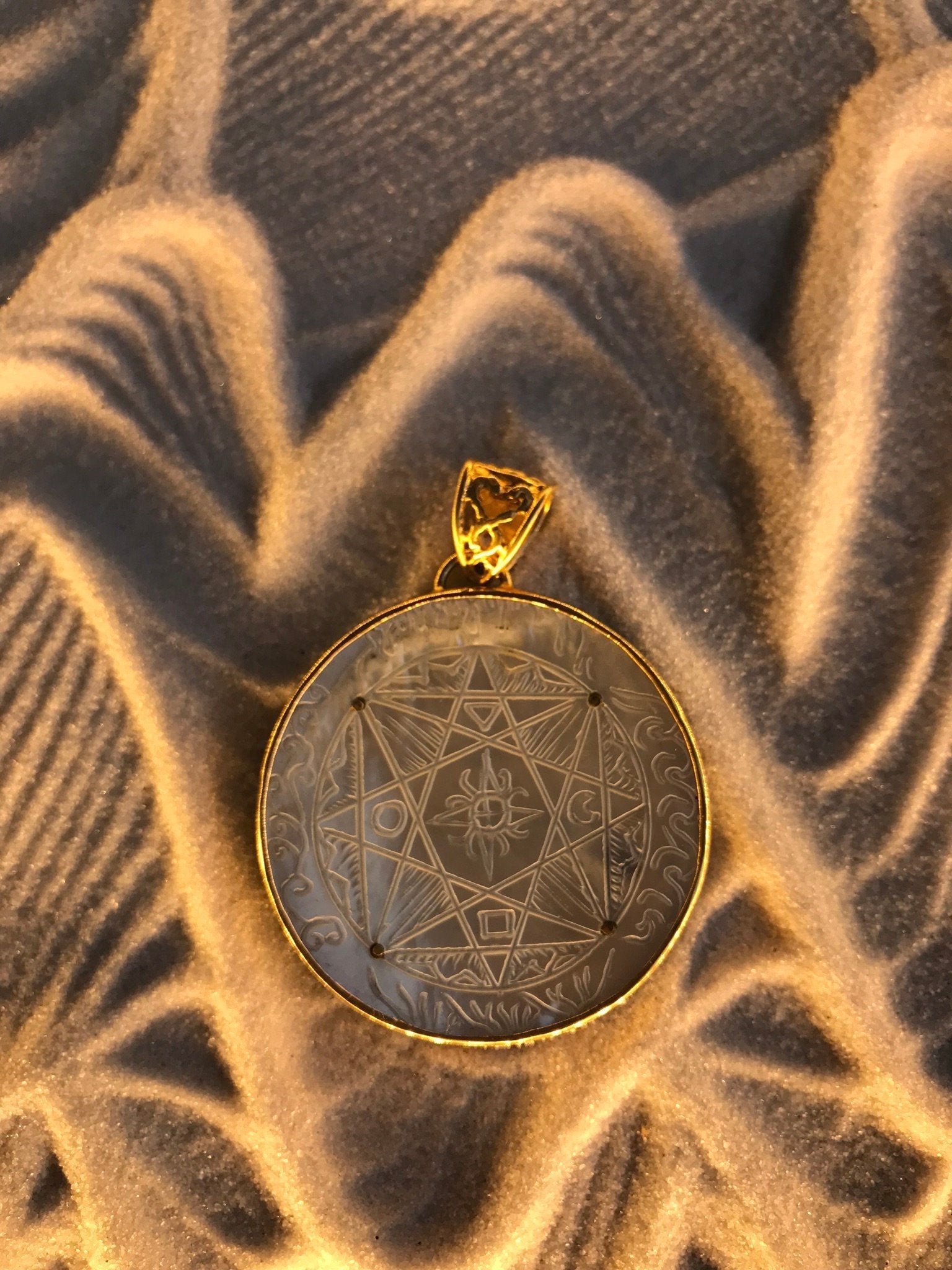 Compass of Love Pendant - 24K Gold Plated - Light Mother of Pearl Liquid Fire Mantra