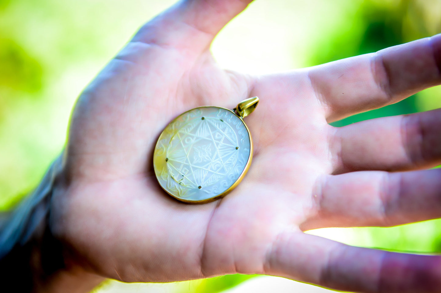 Compass of Love Pendant - Sterling Silver/24K Gold Vermeil-Dark Mother of Pearl Liquid Fire Mantra