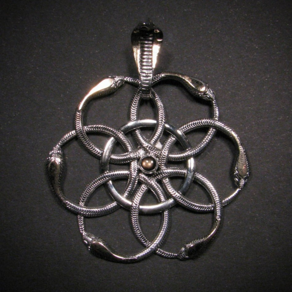 Flower of Life with Serpents Pendant Liquid Fire Mantra