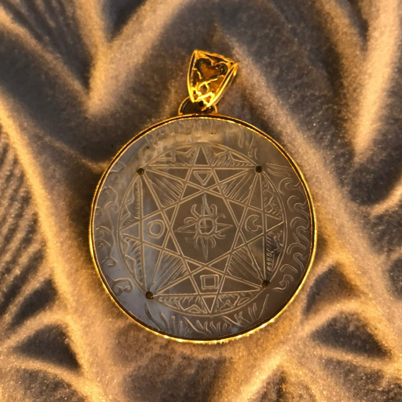 Compass of Love Pendant - Brass - Dark Mother of Pearl Liquid Fire Mantra