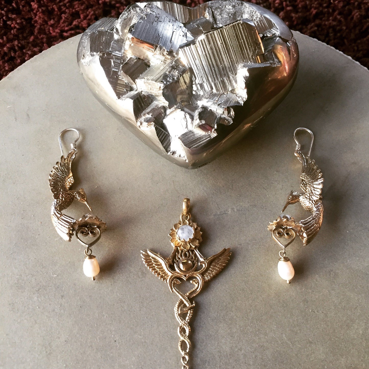 Creation Pendant - Brass - Rainbow Moonstone