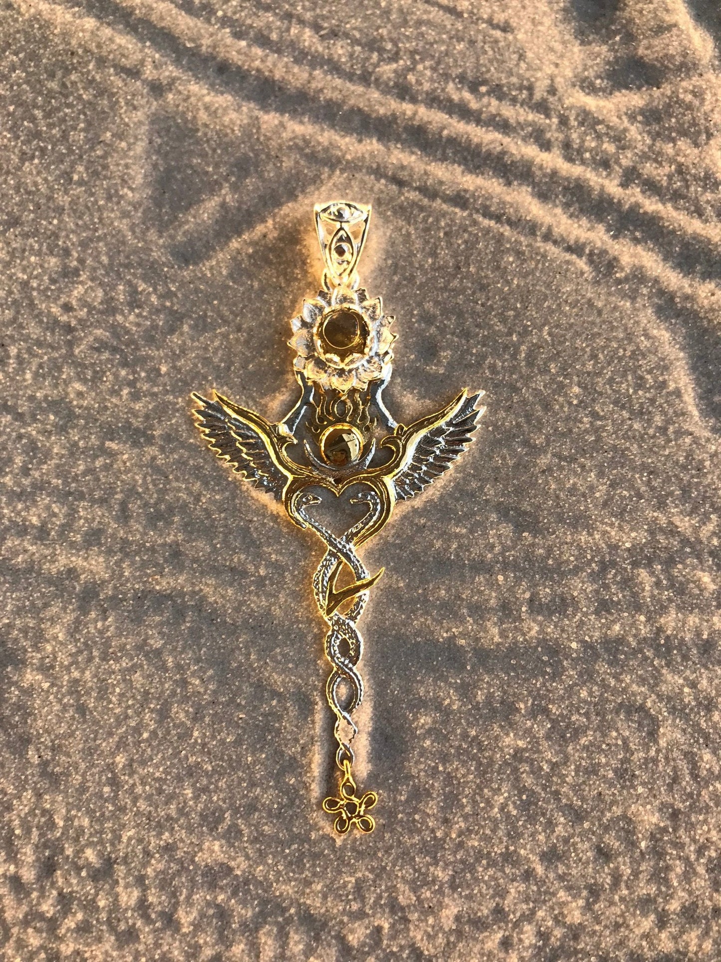 Creation Pendant - Sterling Silver / 24K Gold Vermeil - Labradorite Liquid Fire Mantra