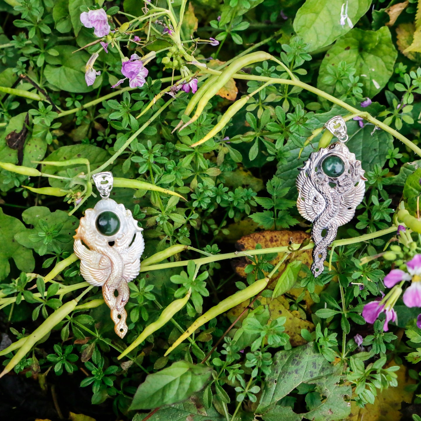 Kundalini Dragon Pendant - Dark Mother of Pearl Liquid Fire Mantra