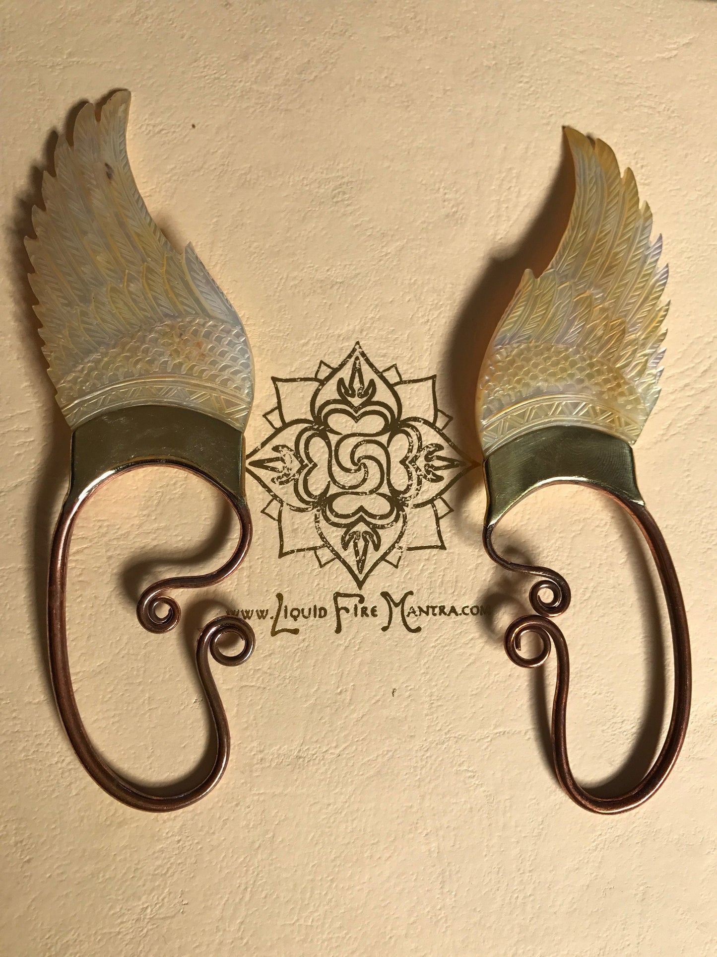 Wing Ear Cuffs - Light Mother of Pearl Liquid Fire Mantra