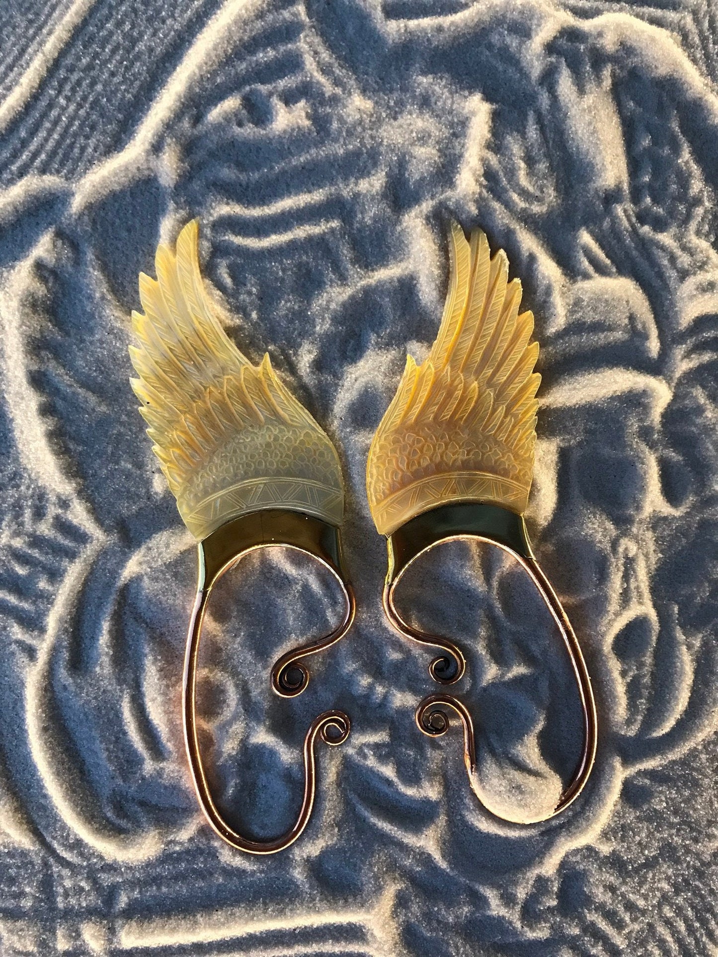 Wing Ear Cuffs - Light Mother of Pearl Liquid Fire Mantra
