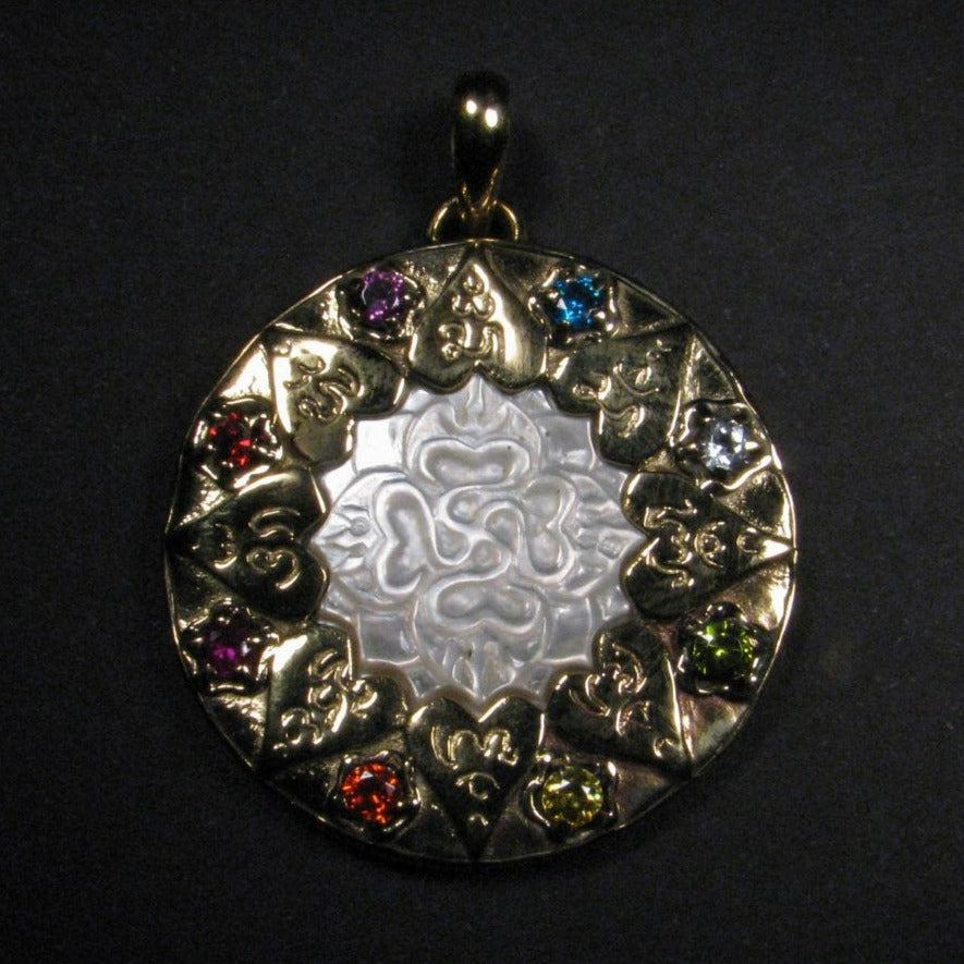 Compass of Love Pendant - Brass - Light Mother of Pearl Liquid Fire Mantra