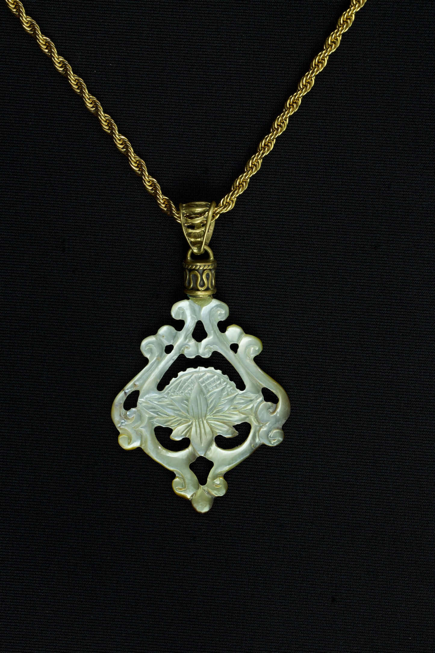 Lotus Pendant - Light Mother of Pearl - Brass Bail