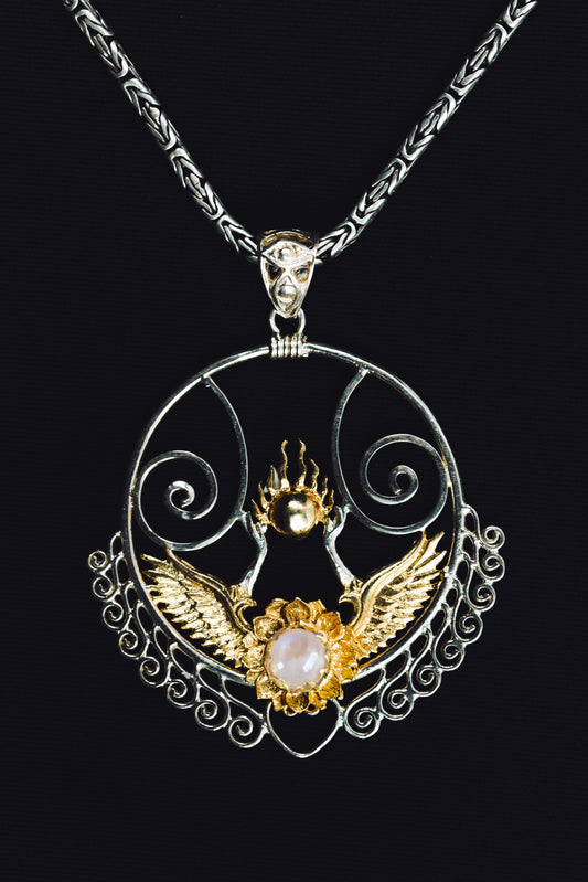 Shakti Bhakti Pendant - Sterling Silver / 24K Gold Vermeil - Rainbow Moonstone