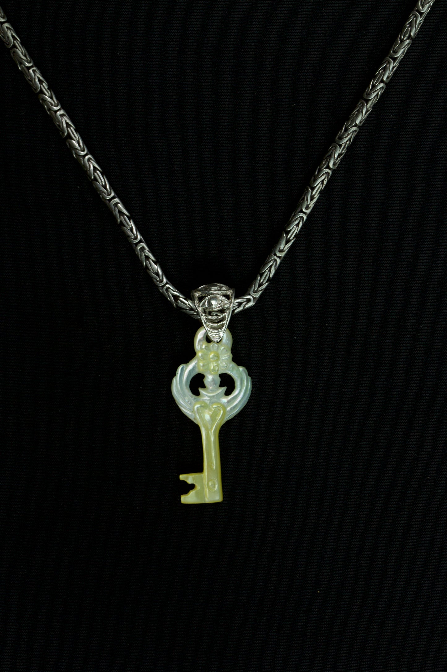 Love Key Pendant - Light Mother of Pearl - Silver