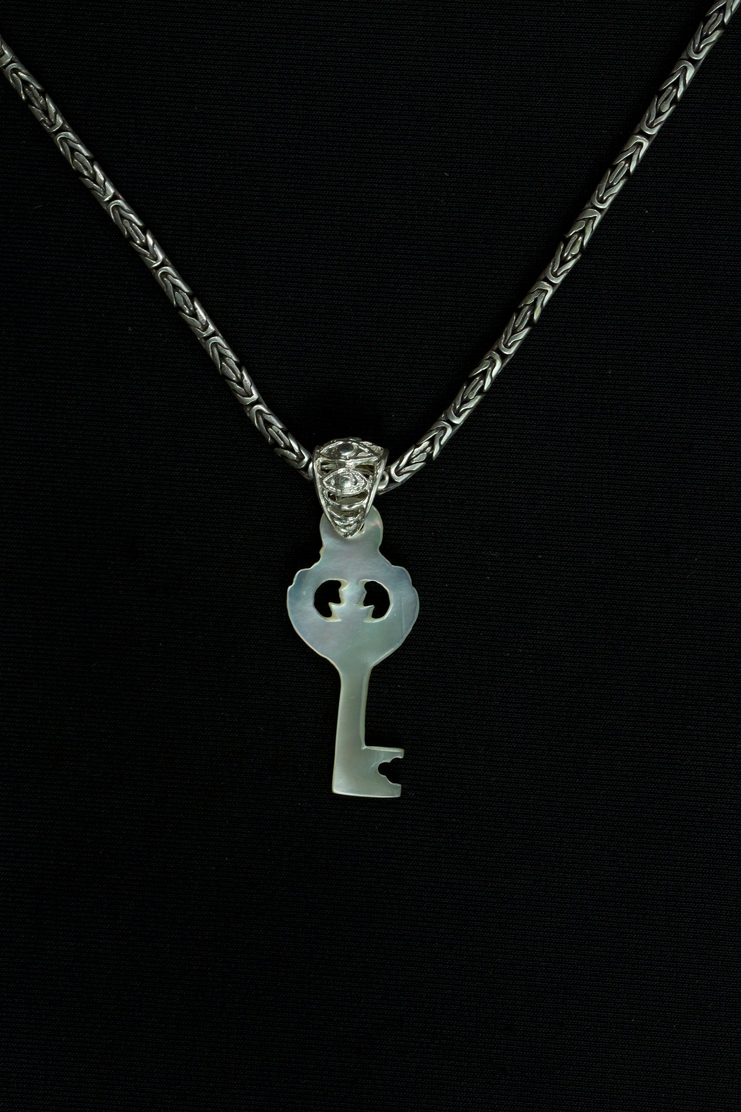 Love Key Pendant - Light Mother of Pearl - Silver