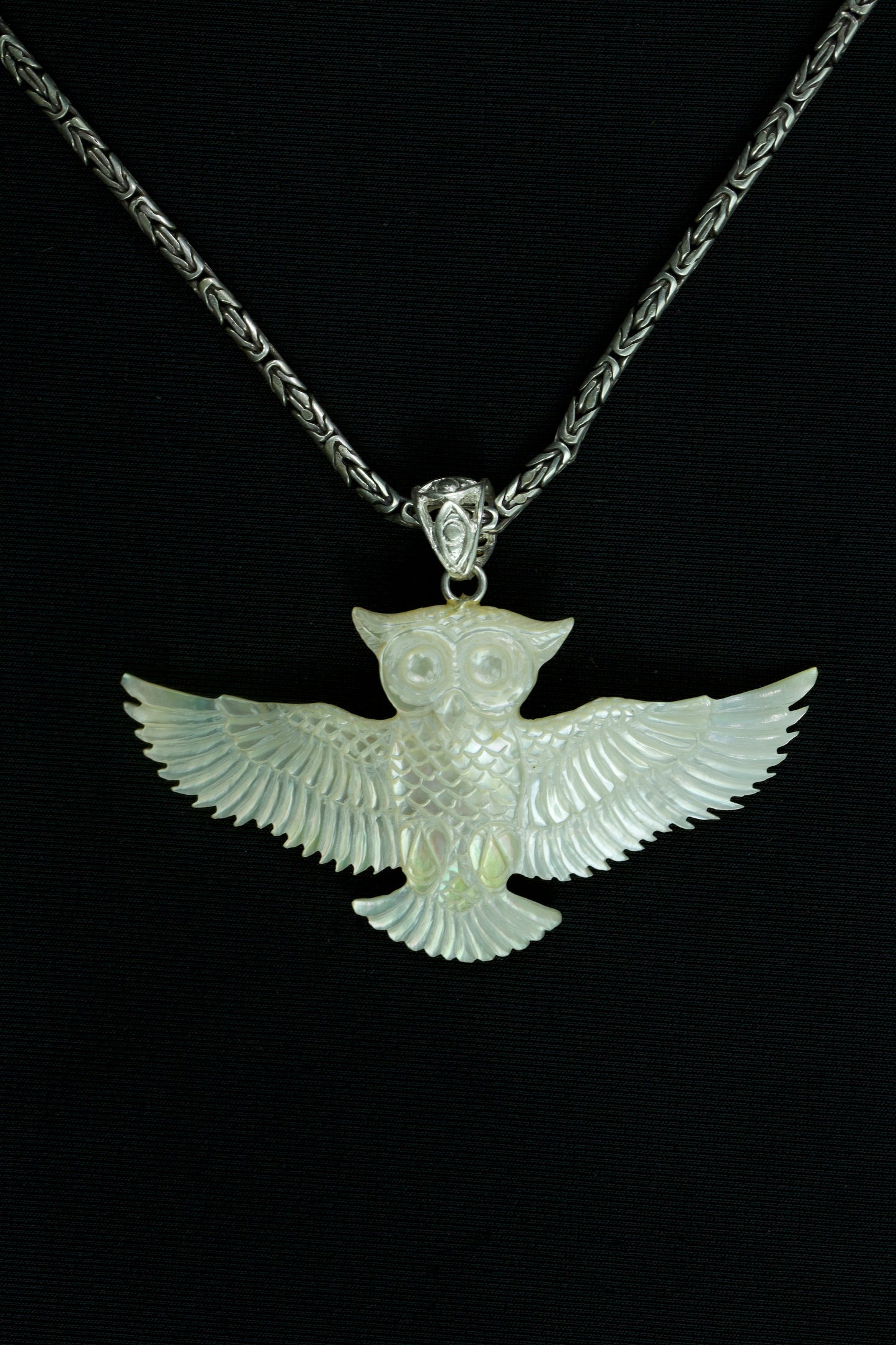 Owl Pendant - Light Mother of Pearl - Silver Plated Bail