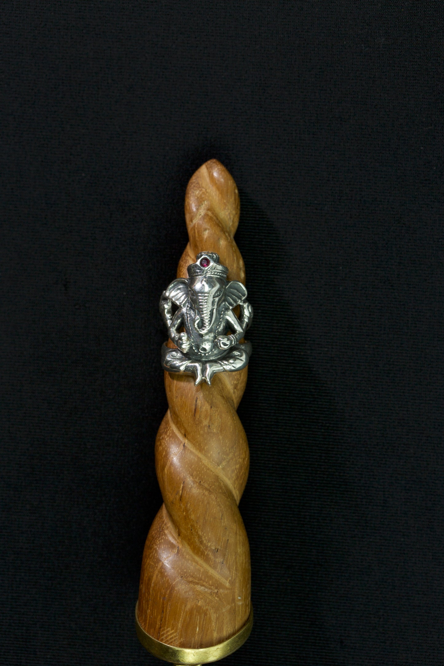 Ganesha Ring - Small - Sterling Silver - Ruby