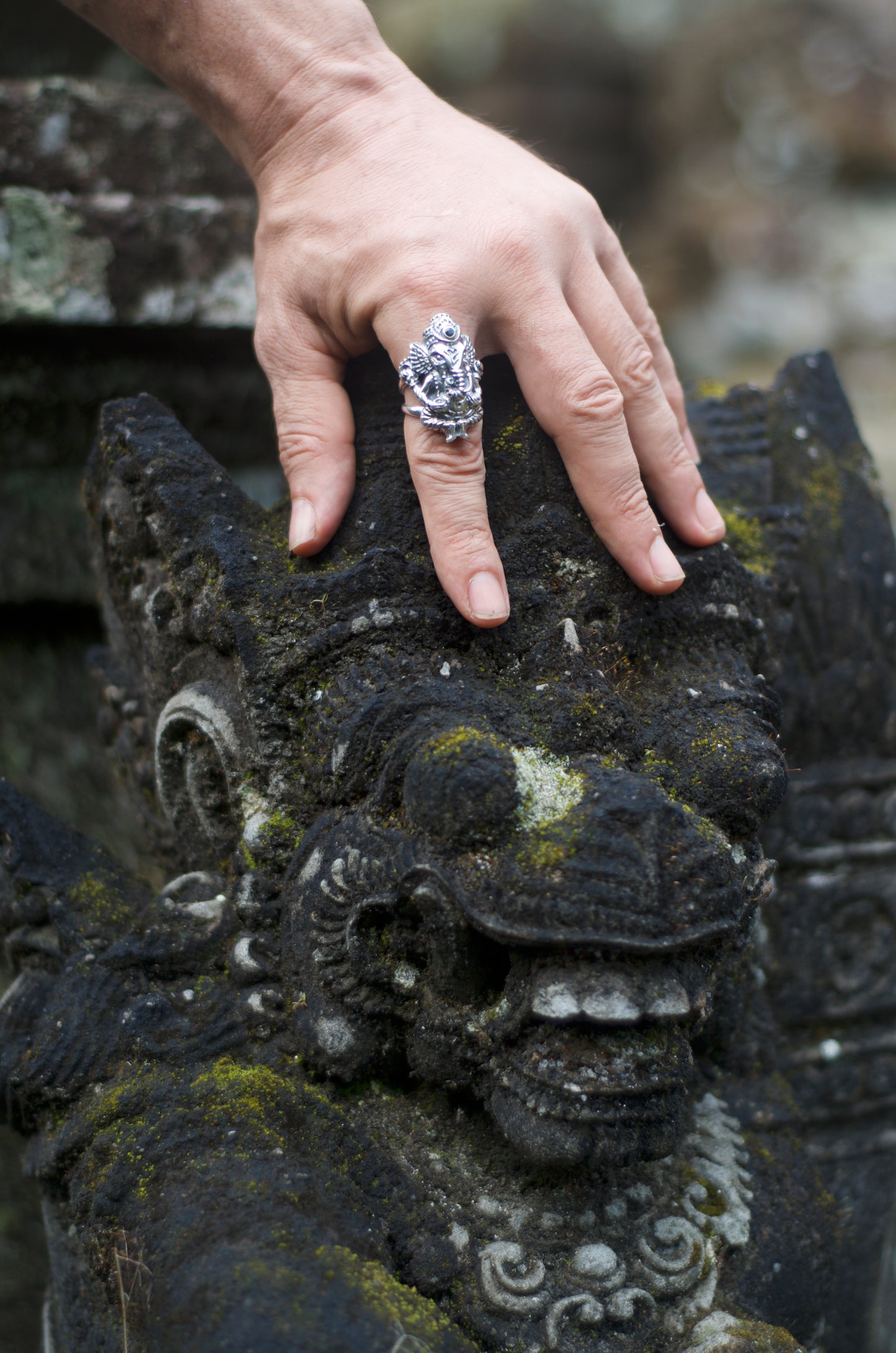 Ganesha Ring - Large - Sterling Silver - Blue Sapphire