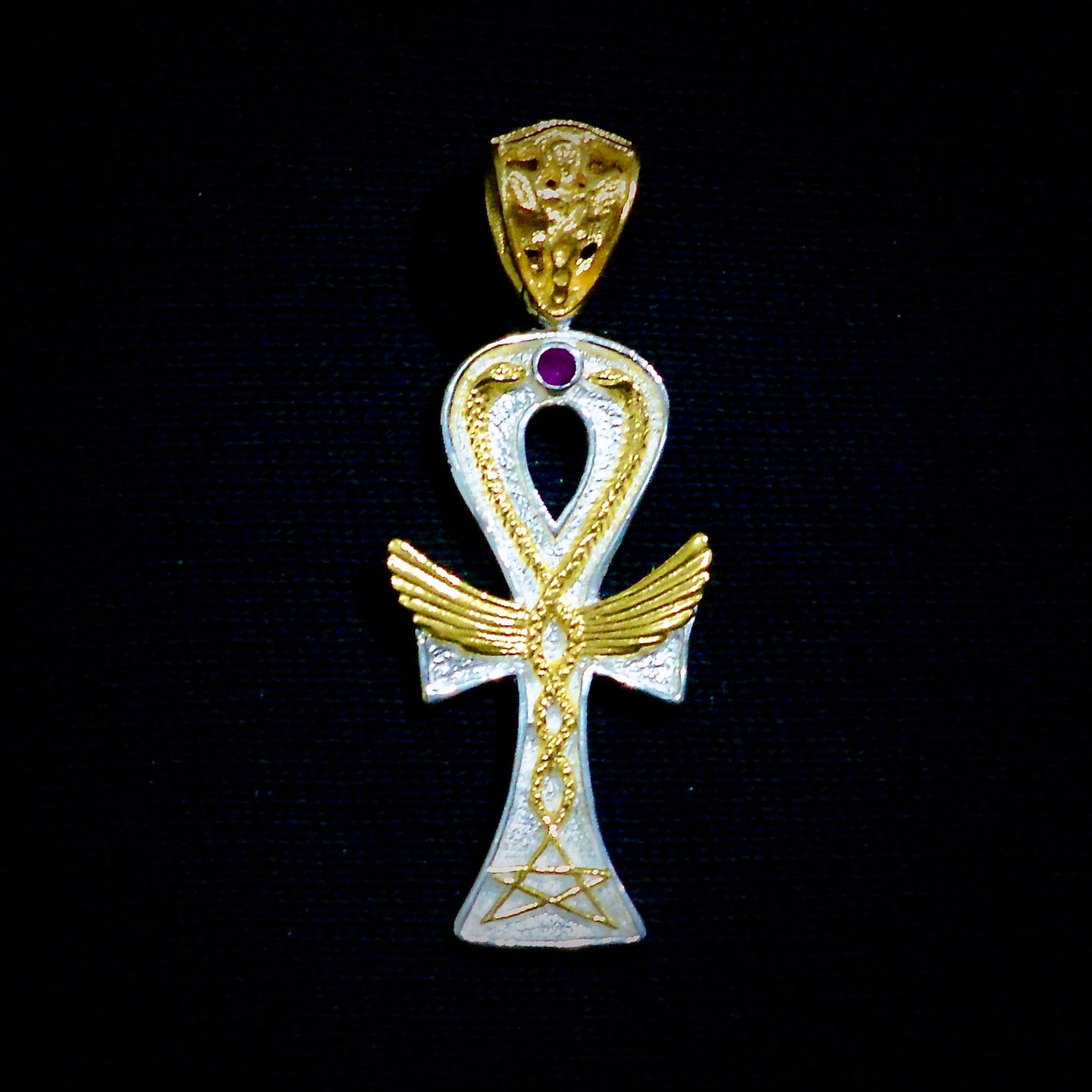 Ankh Caduceus Talisman Small Liquid Fire Mantra