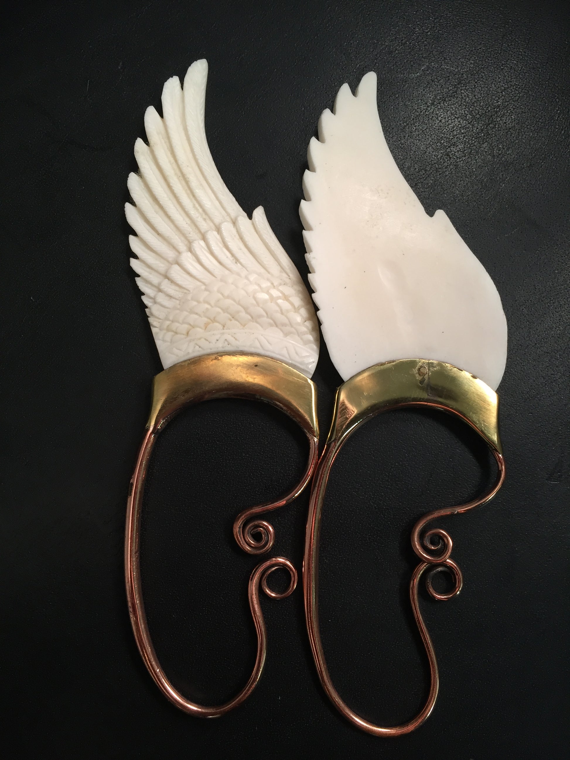 Handcarved Wing Ear Cuff Bone Front back