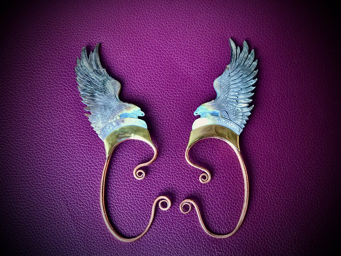 Eagle Wing Ear Cuffs - Dark Mother of Pearl