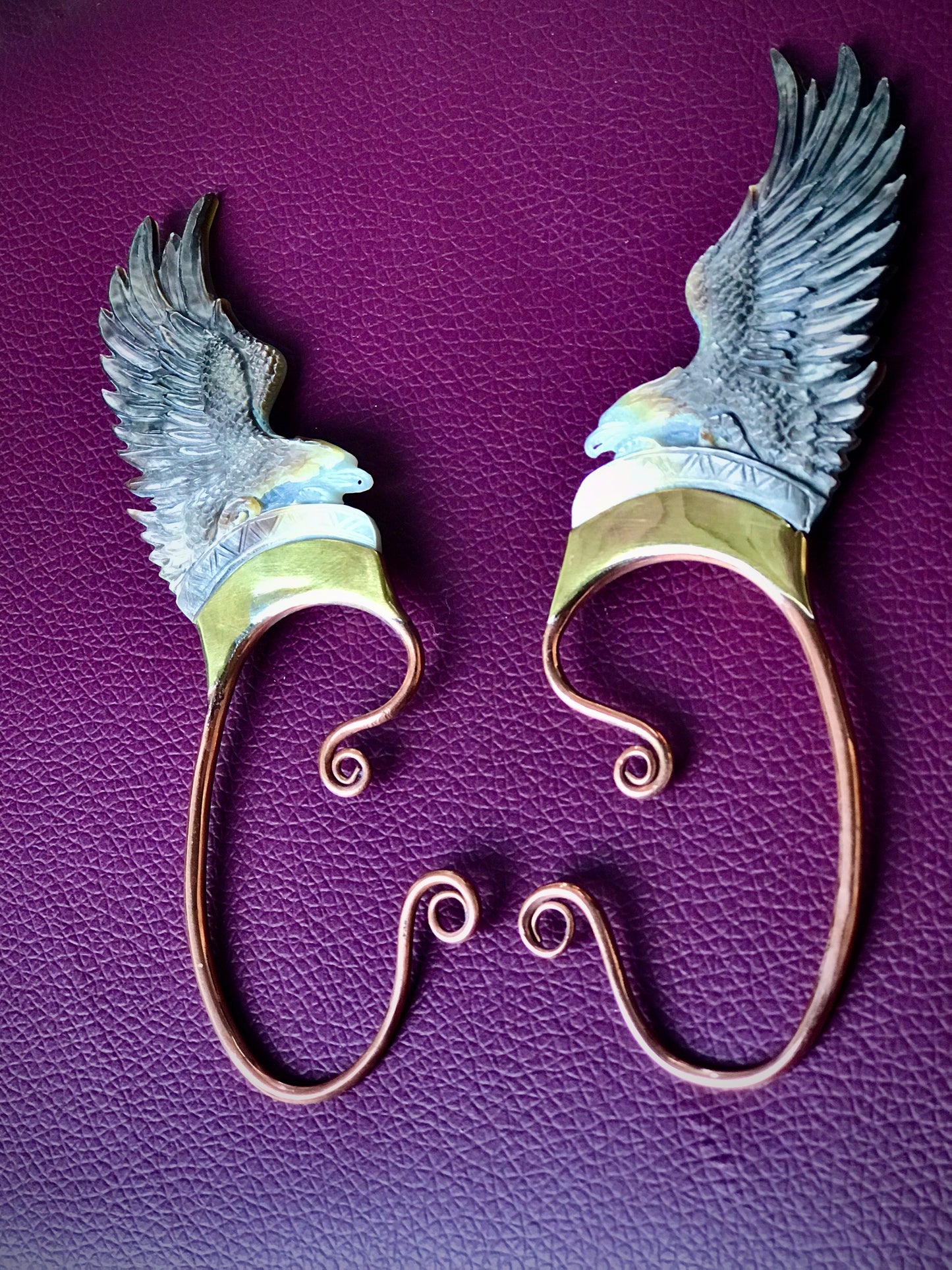 Eagle Wing Ear Cuffs - Dark Mother of Pearl