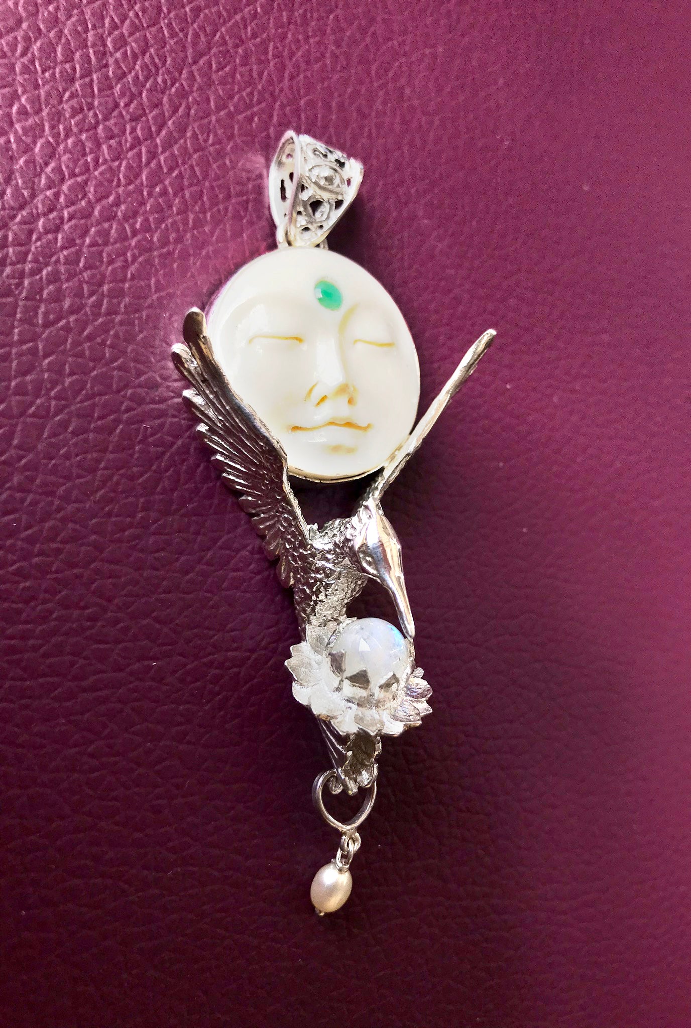 Hummingbird Moon Pendant - Silver