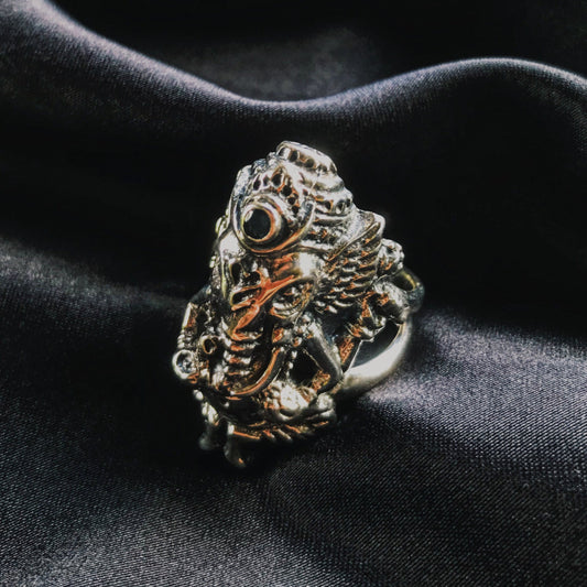 Ganesha Ring - Large - Sterling Silver - Blue Sapphire
