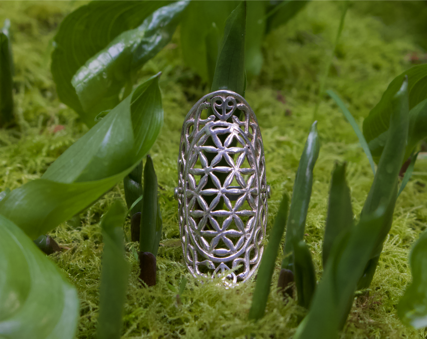 Flower of Life Ring - Long - Sterling Silver