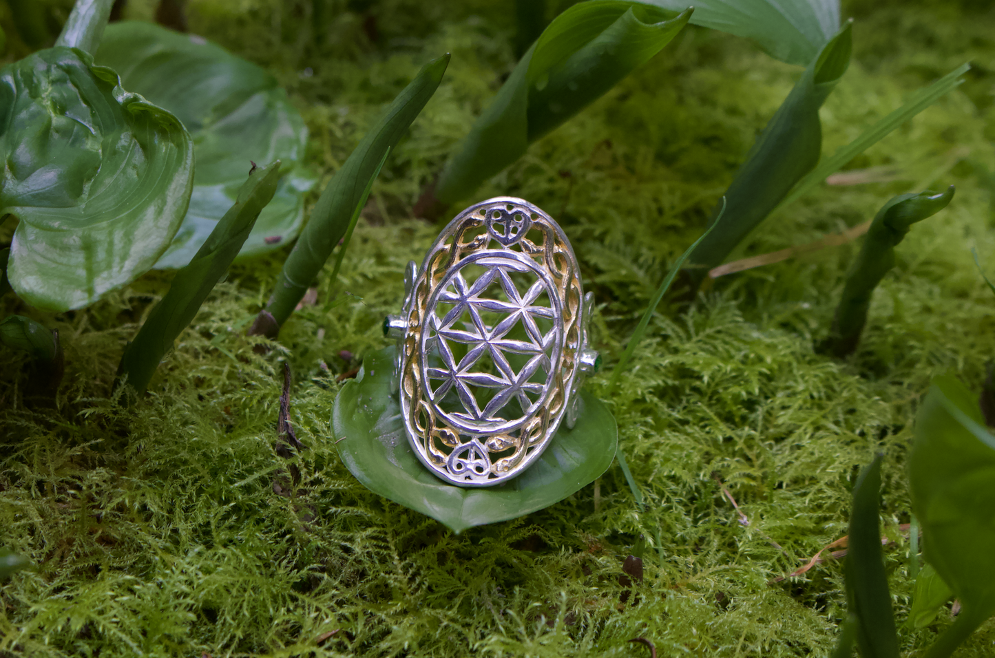 Flower of Life Ring - Shorty - 24K Gold Plated / Sterling Silver