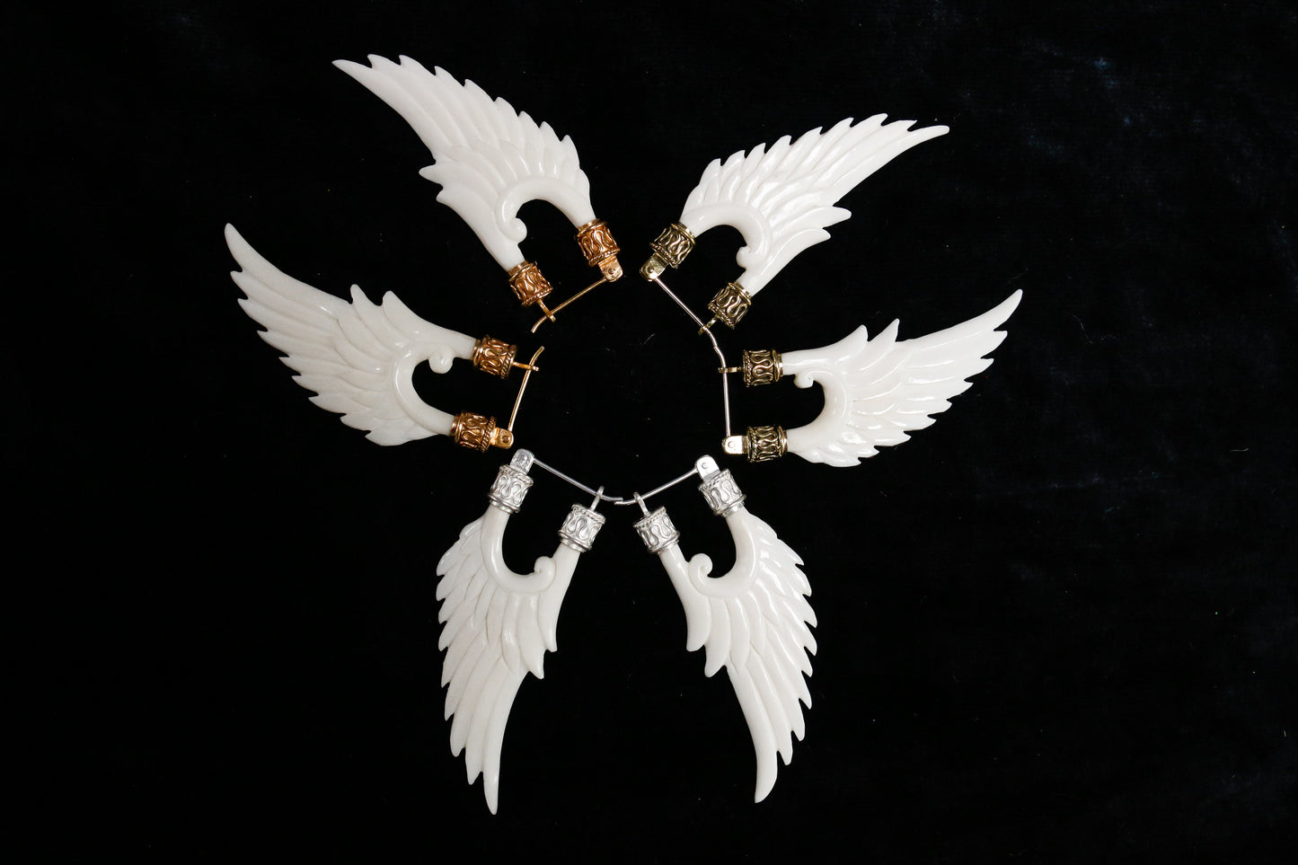 Angel Wing Earrings - Bone - 24K Gold Bail