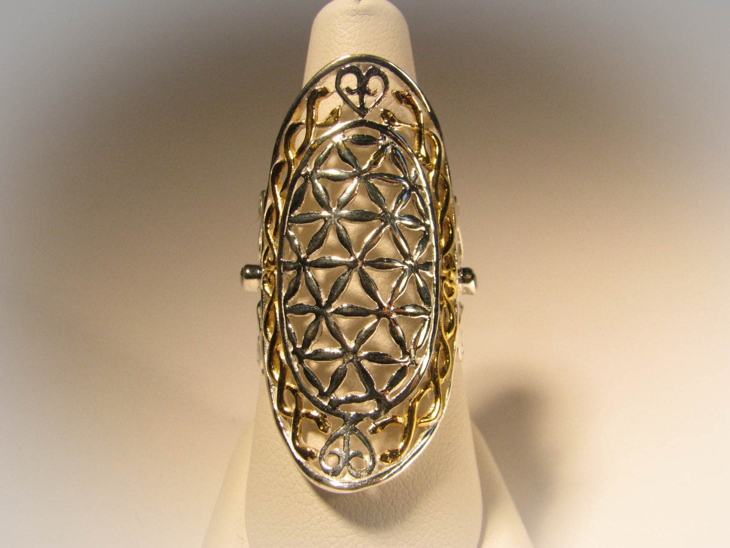 Flower of Life Ring - Long - 24k Gold plated / Sterling Silver
