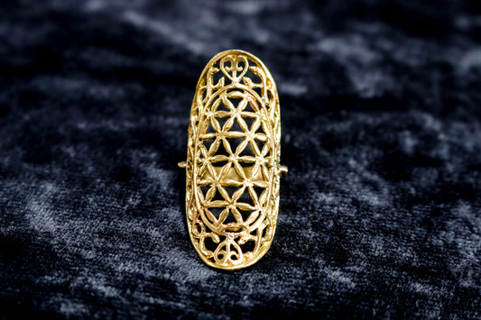 Flower of Life Ring - Long - Brass