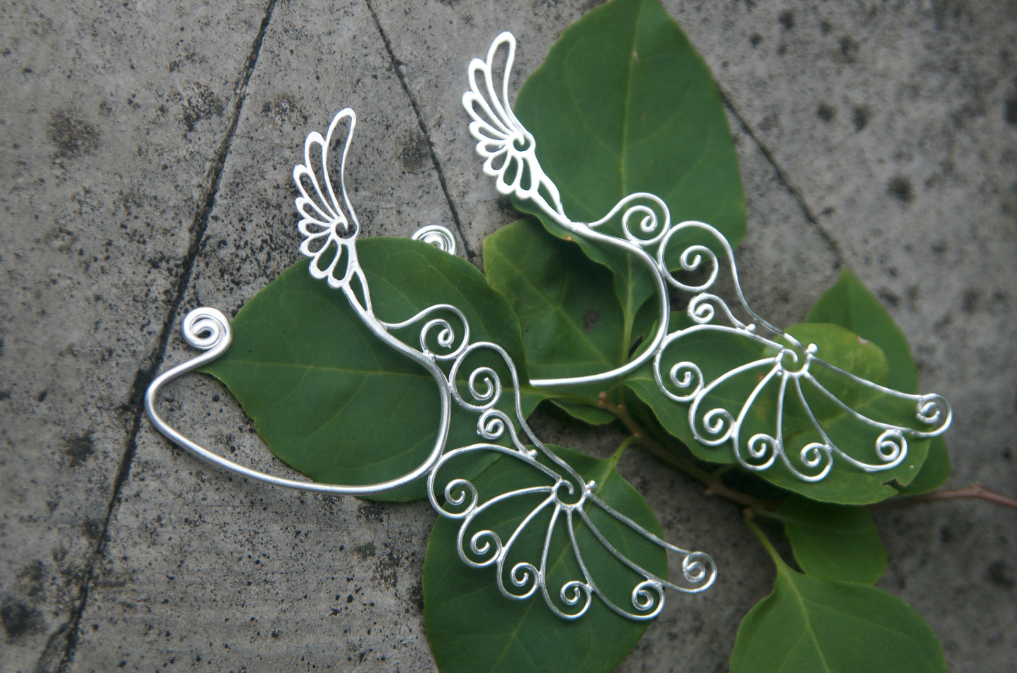 Spiral Wing Ear Cuffs - Silver Plated