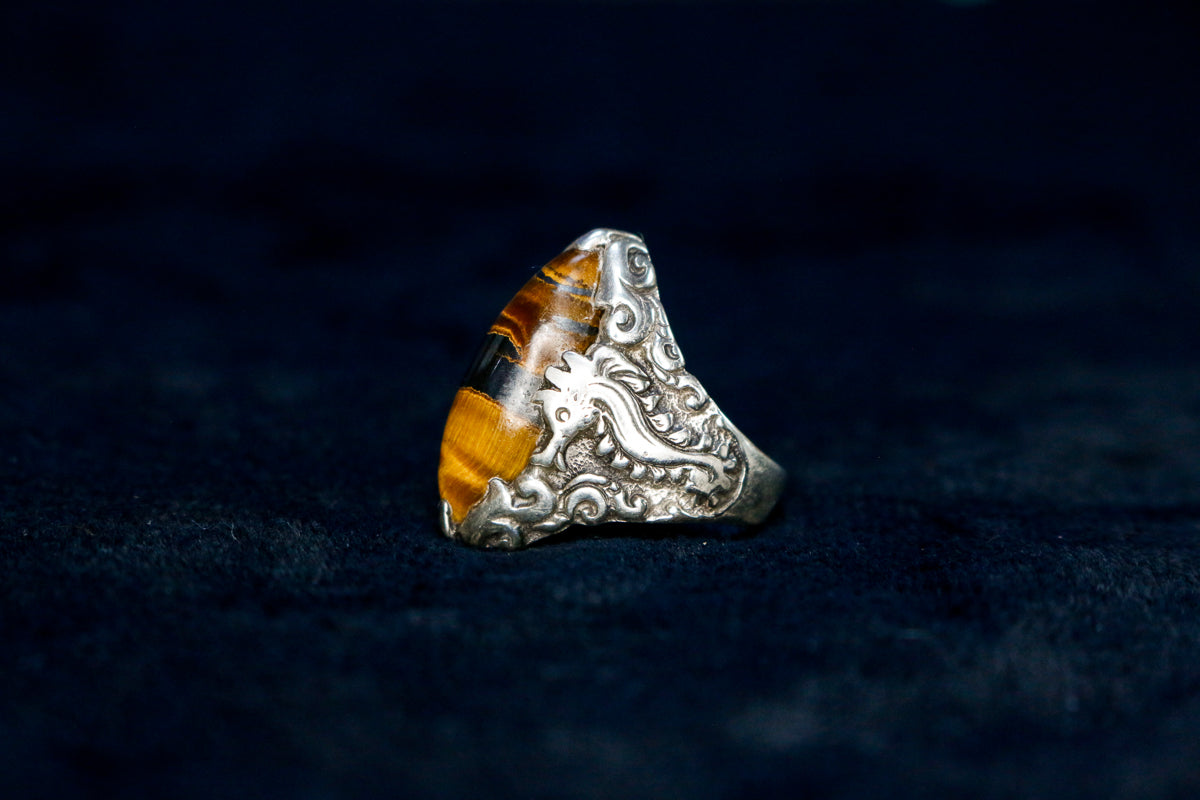 Seahorse Ring - Sterling Silver - Tiger's Eye